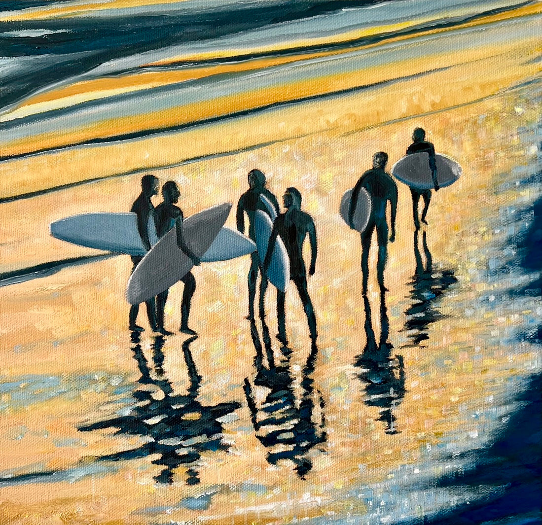 Avila Beach Surfers-Original Painting by Kirsten Hagen